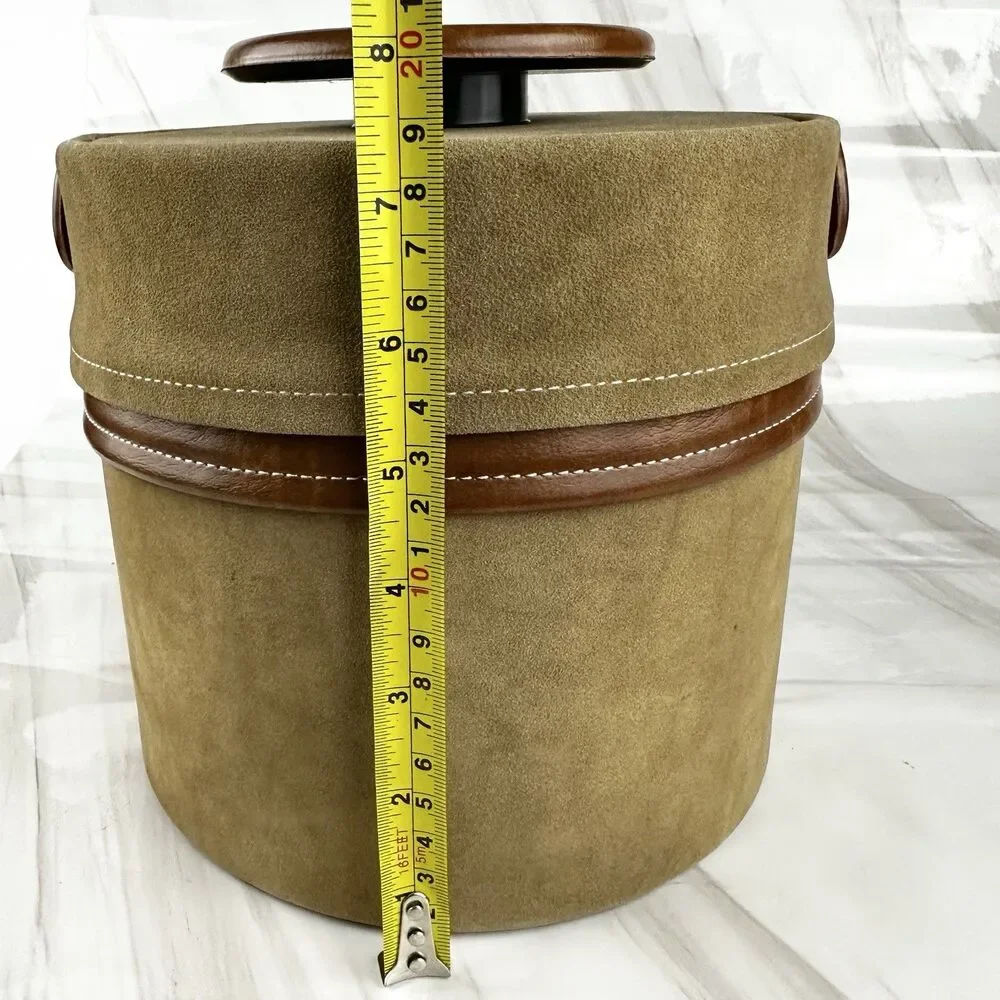 Vintage MCM Elmar Mfg Ice Bucket Brown Faux Suede & Vinyl